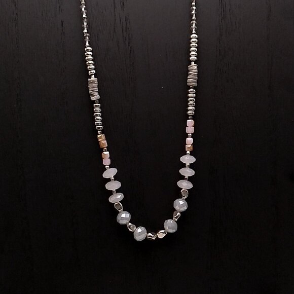 Long Beaded Necklace Pastel Colored Beads Silver-tone Delicate Beaded Chain - Picture 11 of 14